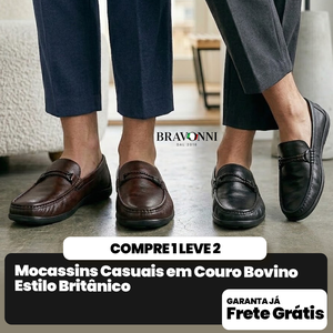 [COMPRE 1 LEVE 2] Mocassins Casuais em Couro Bovino Estilo Britânico