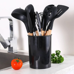 Kit Utensílios Cozinha 12 Peças Silicone Antiaderente PRETO