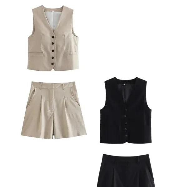 Conjunto Feminino em Alfaiataria – Colete e Shorts em Linho com Elegância Premium — foto 13