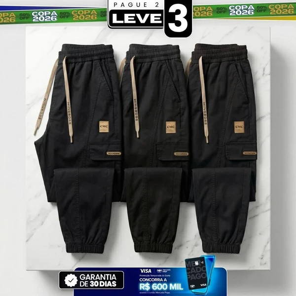 [Leve 3, Pague 2] Calça Cargo Orion Masculina Corte Jogger em Algodão, Poliéster e Fibras Elásticas