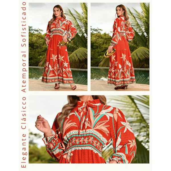 Vestido Longo Feminino Manga Longa Bufante 