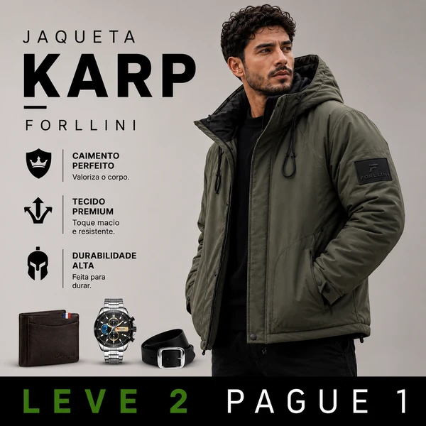 [PAGUE 1 LEVE 2] Jaqueta Masculina Karp com Forro Térmico +3BRINDES: Relógio, Cinto e Carteira