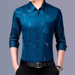 Camisa Masculina Dom em Seda Gelo e Poliéster Manga Larga