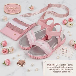 123181 SANDÁLIA PAPETE INFANTIL CANDY SEREIA GLITTER ROSA GLACÊ- VEM COM