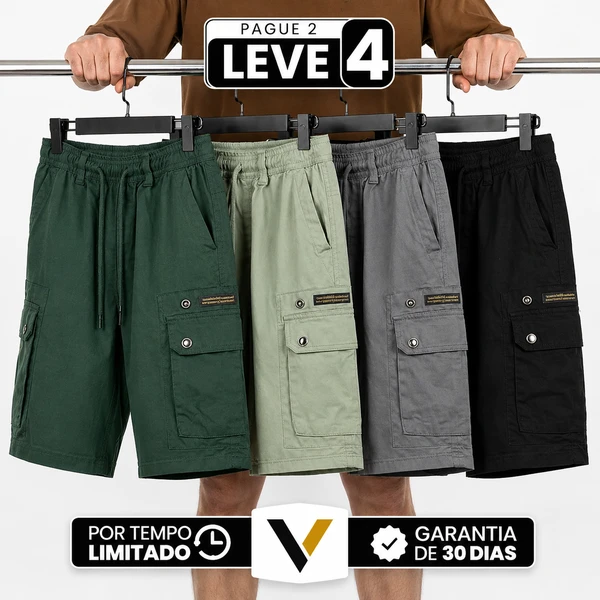 [Leve 4. Pague Só 2!] Bermuda Tática Havoc Masculina em Algodão e Poliéster de Alta Resistência com Bolsos Cargo Multifuncionais