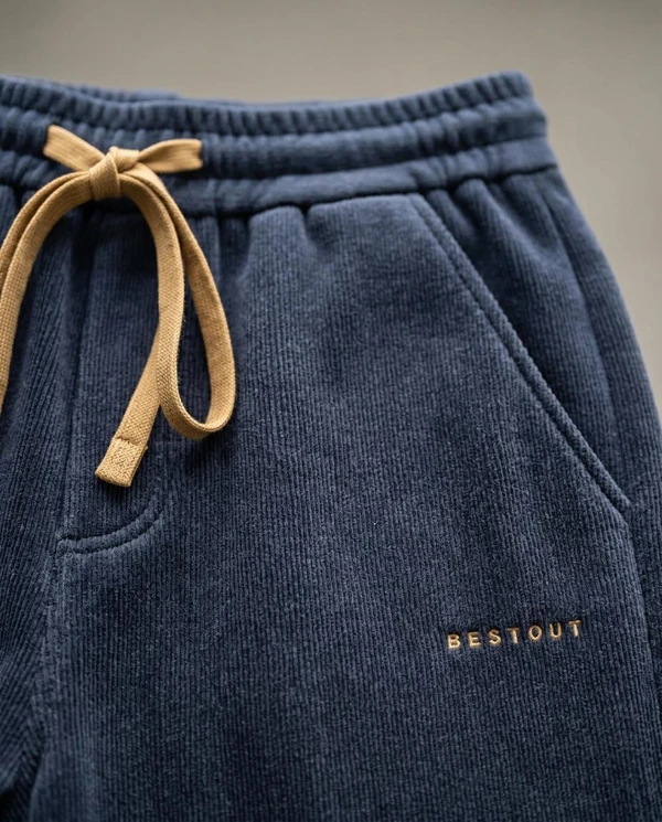 [Leve 4, Pague Só 2!] Calça Bestout Masculina em Veludo Cotelê e Algodão de Ajuste Ergonômico com Cordão de Tração Contrastante