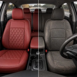 Kit Completo de Capas para Banco de Carro Evurus em Couro Legítimo Universal 5 Lugares Com Airbag + Tapetes e Capa de Volante