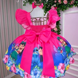 Vestido Temático Luxo Estampado - Lillo & Stitch - Pink  