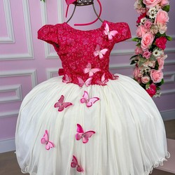 Vestido Glamour - Bordado Aplicações de Borboletas - Pink 