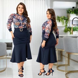 Vestido Feminino Midi Botao Com Cinto Moda Evangelica Tamanho Grande Tendencia Manga 3/4