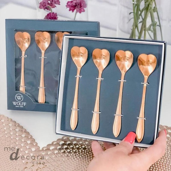 Conjunto 4 Colheres Aço Inox P/Chá Heart Dourado