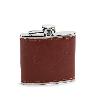 Cantil em Aço Inox - Couro Marrom (5oz)