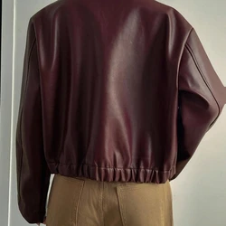 Velour Jaqueta Casual Solta de Couro Sintético Feminina, Ajuste Regular, Outono/Inverno