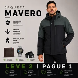 Jaqueta Masculina Mavero em Interior Forrado Térmico a Prova D'Água e Capuz Removível +BRINDES: Relógio, Cinto e Carteira