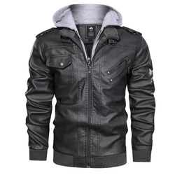 Jaqueta de Couro Masculina com Capuz Matezzo
