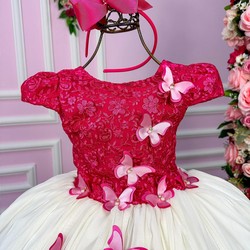 Vestido Glamour - Bordado Aplicações de Borboletas - Pink 