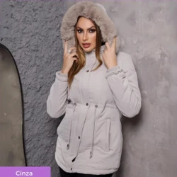 [Pague 1 Leve 2] Parka Feminina Premium Forrada com Ajuste na Cintura e Capuz Removível