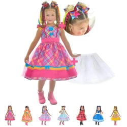 Vestido Festa Junina Xadrez  + Saia de Armação + 2 Laços