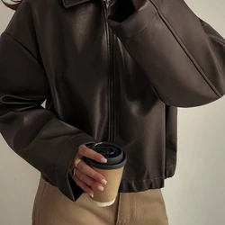 Velour Jaqueta Casual Solta de Couro Sintético Feminina, Ajuste Regular, Outono/Inverno