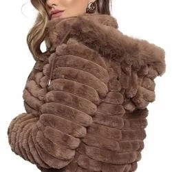 Jaqueta Puffer Teddy Feminina Forrada com Capuz Removível