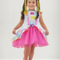 Vestido Infantil Festa Junina São Joao Quadrilha Tule Rosa