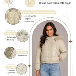 Jaqueta Puffer Feminina De Couro Forrada com Pelinho
