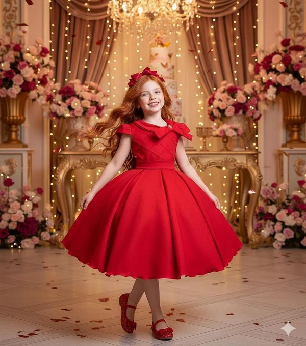 Vestido Luxo Vermelho - Gola com Laço 