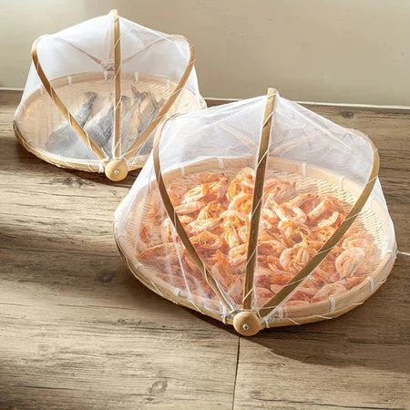CestFresh - Cesto de Bamboo Com Cobertura de Tela Retrátil Protetor de Alimentos - Entrega Grátis