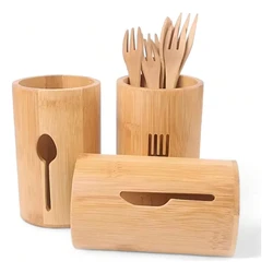 Kit Porta Talheres Bambu 3 Peças