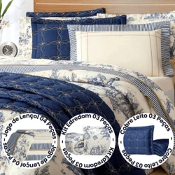 Coleção Completa Edredom + Jogo de Lençol + Cobre Leito Porcelana Cama Posta Perfeita 10 Peças