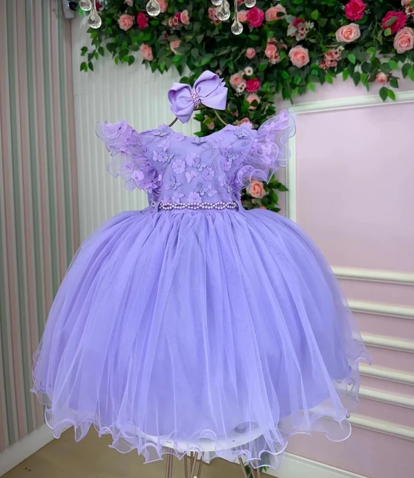 Vestido Luxo Bordado com Borboletas - Lavanda