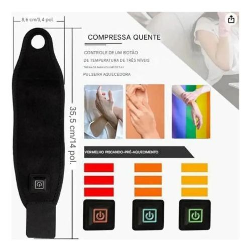 Munhequeira Térmica USB Ajustável com 3 Níveis de Aquecimento