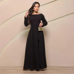 Vestido Longo Godê Canelado Manga Longa Feminino Elegante Inverno