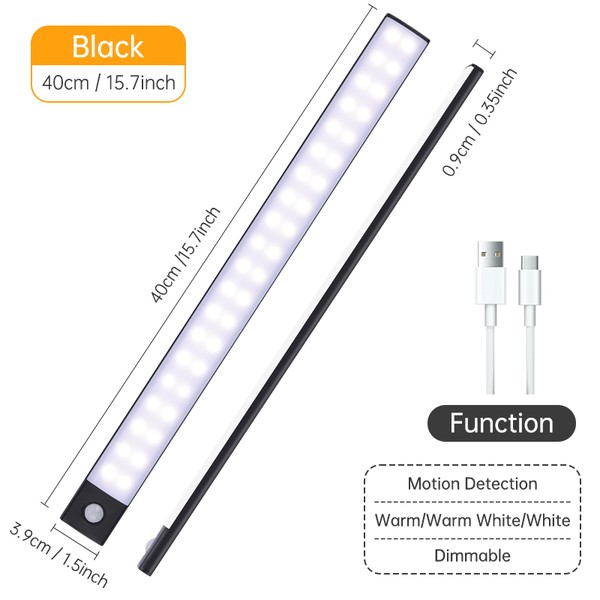 Sensor de movimento sem fio LED Night Light, USB lâmpada recarregável, armário, armário, armário, sob retroiluminação, cozinha