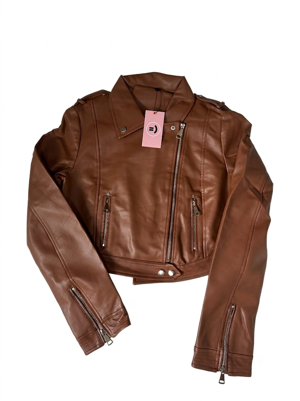 Jaqueta de Couro Biker Caramelo