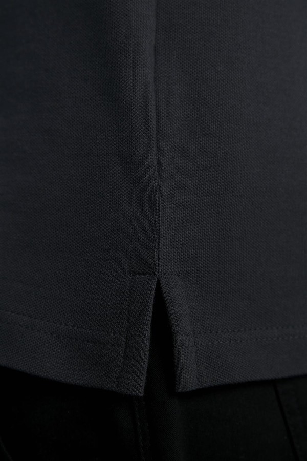 Camisa Polo Manga Longa Piquet Slim Fit - Preto-Cinza Chumbo