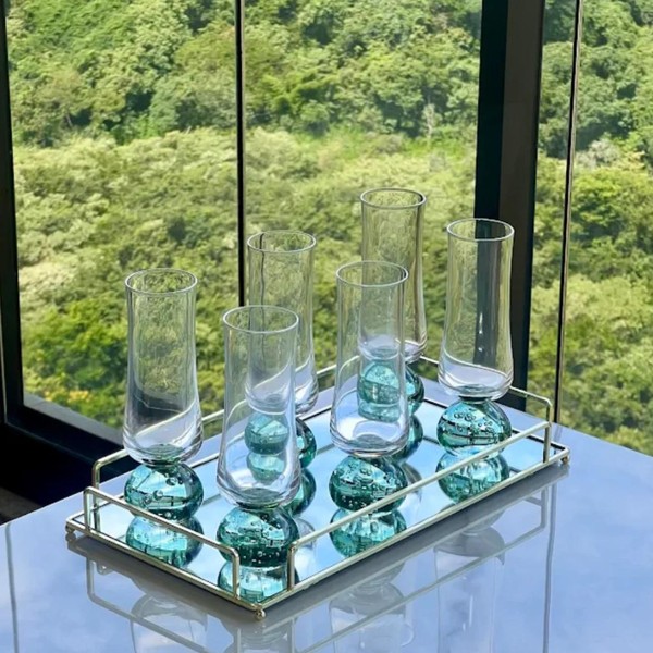 Jogo 6 Taças Champanhe Base Esfera Transparente 240ml