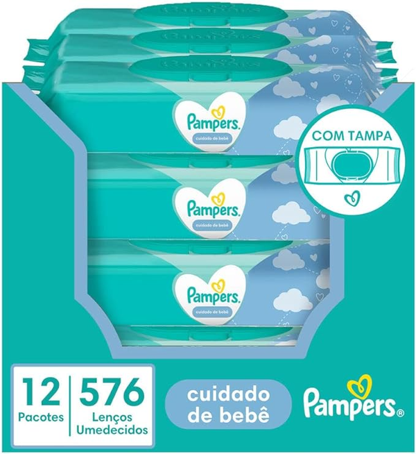Lenços Umedecidos Cuidado de Bebê 12 Pacotes com 576 unidades