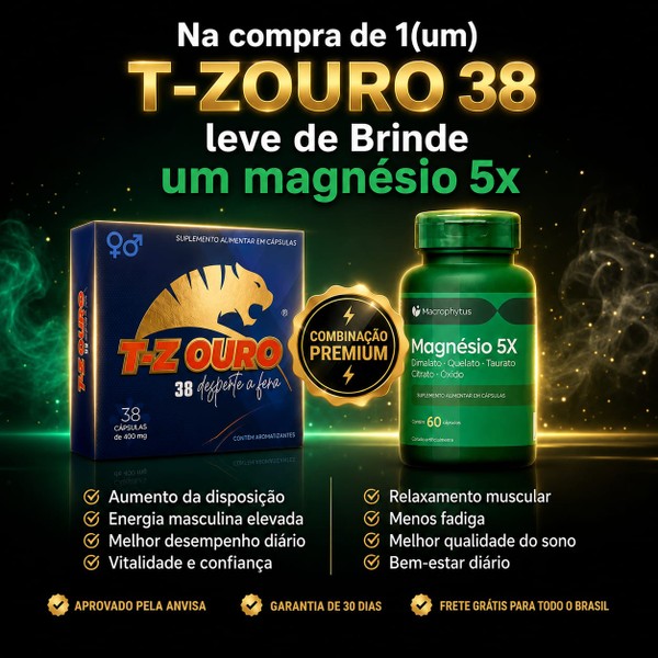 Kit T-Zouro 38 Energia E Vigor Masculino Ganhe de Brinde um Magnésio 5x