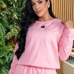 BLUSA MOLETOM FLOR MARANATA -ROSA BEBÊ