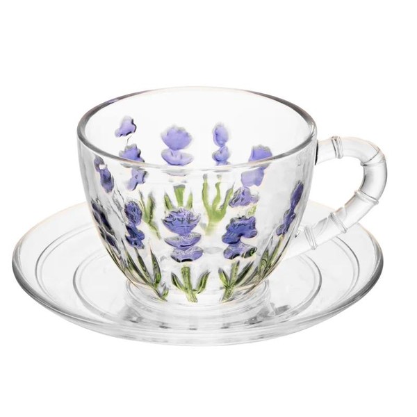 Xícara Vidro com Pires Lavanda Lyor 220 ml (Avulsa)