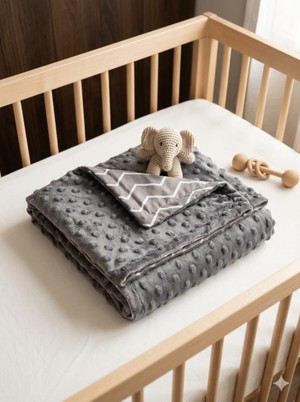 COBERTOR DOTS ESTAMPADO CHEVRON CINZA LAÇO BEBE