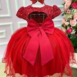 Vestido Luxuoso Bordado com Flores Brilhantes - Vermelho