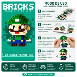 Mini Blocos de Montar Luigi Pixelado Colecionável - 164 Peça