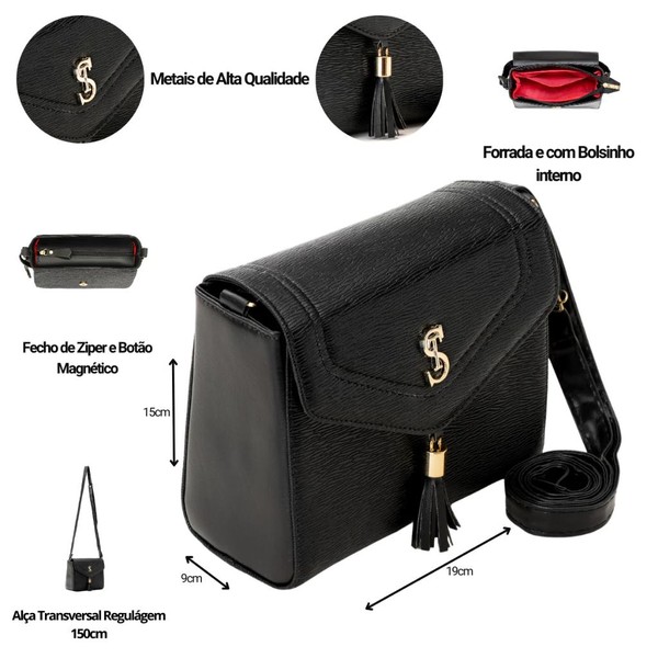 Kit Bolsa Transversal Alça Ajustável Tote e Bolsa Tiracolo Modelo Tampa Com Carteira