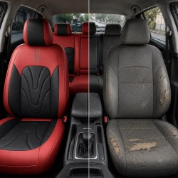 Kit Completo de Capas para Banco de Carro Aureon em Couro Legítimo Universal 5 Lugares Com Airbag + Tapetes e Capa de Volante