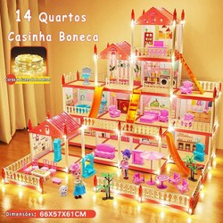 Casinha de Boneca com 14 Quartos - Inclui Corda de Luzes | Brinquedo para Crianças Presente De Aniversário