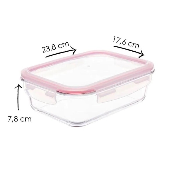 Kit com 3 Potes de Vidro Herméticos Retangulares 1,5L Invicta