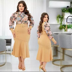 Vestido Feminino Midi Botao Com Cinto Moda Evangelica Tamanho Grande Tendencia Manga 3/4