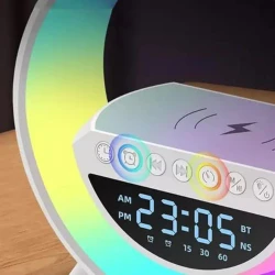 Luminária Inteligente G Speaker 5 em 1 Bluetooth Carregador Sem Fio e Relógio